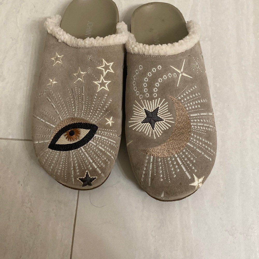 Johnny Was celestial slip on boho mules